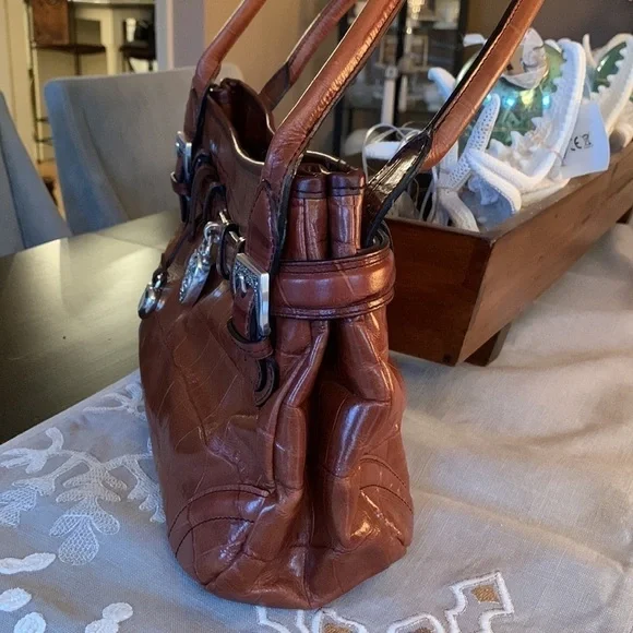 BRIGHTON Alligator Embossed Leather Handbag Whiskey